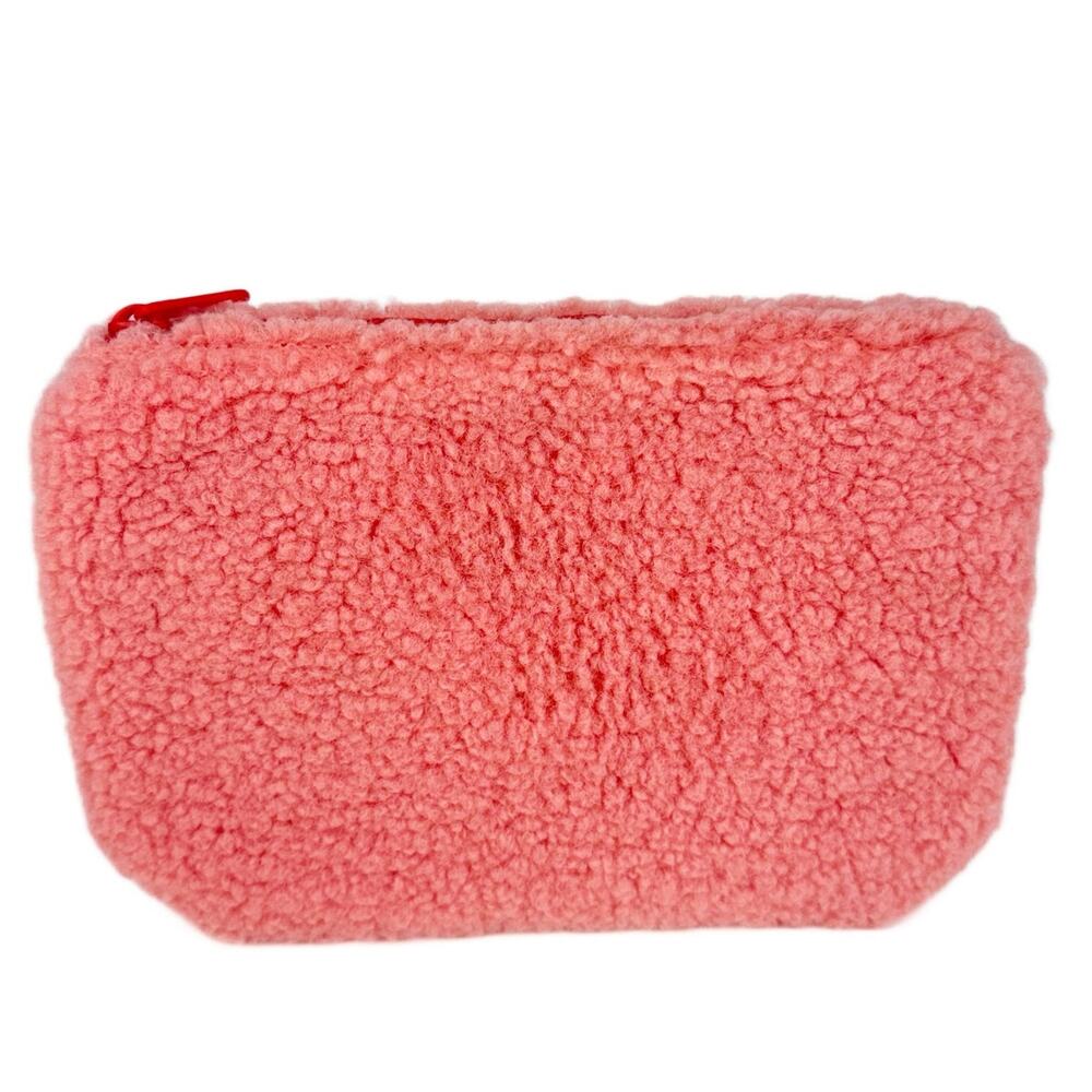 New Gap Pink Teddy Soft Plush Faux Fur Zip Pouch Clutch Bag Purse OS
